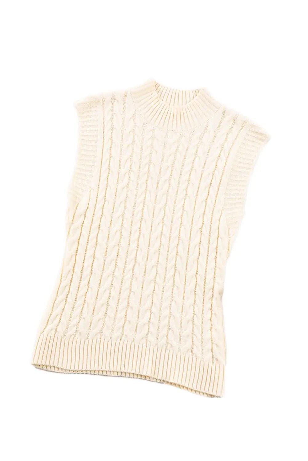 Oatmeal Cable Knit High Neck Sweater Vest - Love Salve